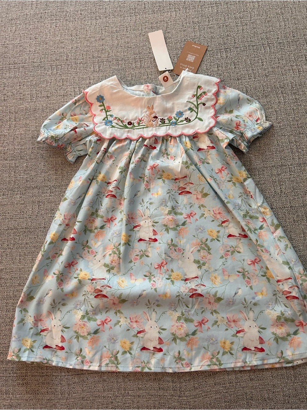 NWT Cozy Pixies Embroidered Bunny Floral Dress in Light Blue Size 2/3